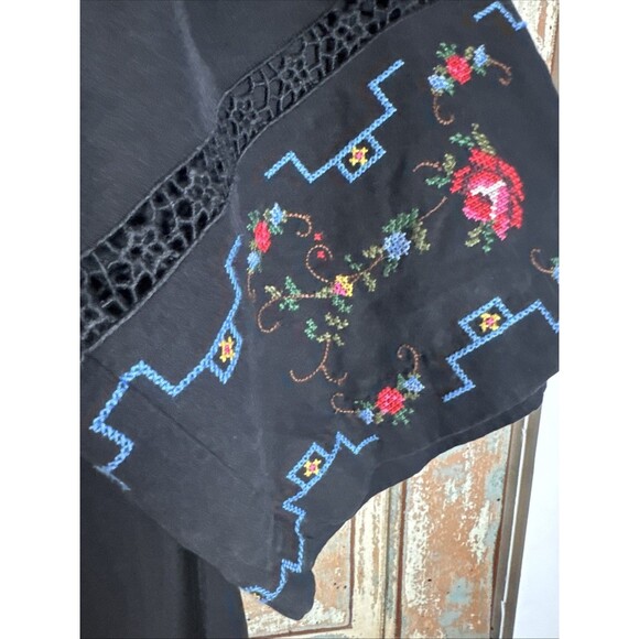 Kobi Halperin Black "Demi Floral” Wide Leg Pants Size XXL Cross Stitch Floral - Picture 4 of 12